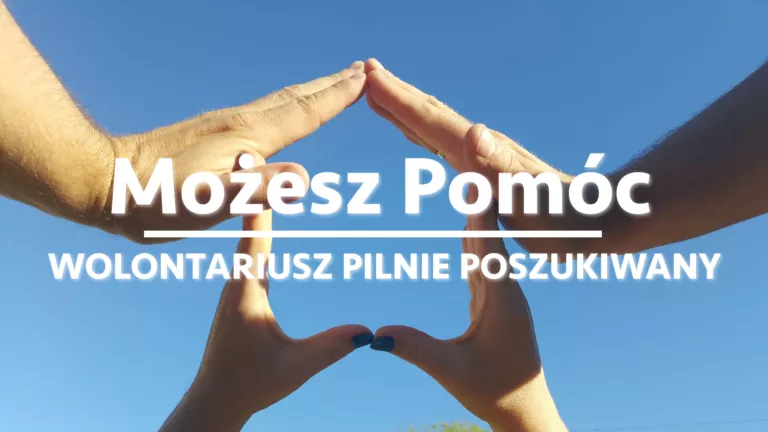 napis możesz pomóc wolontariusz pilnie poszukiwany i widoczne ręce dwóch osób