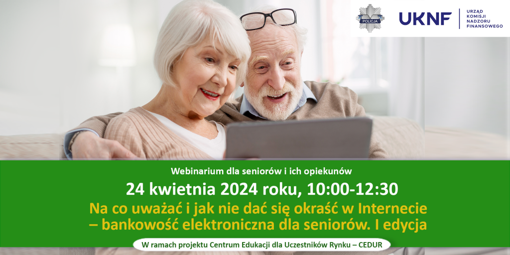 plakat zaproszenie dla seniorów na webinarium cyberbezpieczeństwo